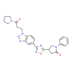 ChemSpider 2D Image | 4-(3-{1-[3-Oxo-3-(1-pyrrolidinyl)propyl]-1H-benzotriazol-5-yl}-1,2,4-oxadiazol-5-yl)-1-phenyl-2-pyrrolidinone | C25H25N7O3