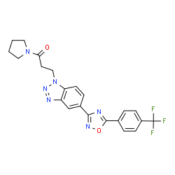 ChemSpider 2D Image | 1-(1-Pyrrolidinyl)-3-(5-{5-[4-(trifluoromethyl)phenyl]-1,2,4-oxadiazol-3-yl}-1H-benzotriazol-1-yl)-1-propanone | C22H19F3N6O2