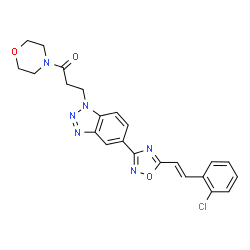 ChemSpider 2D Image | 3-(5-{5-[(E)-2-(2-Chlorophenyl)vinyl]-1,2,4-oxadiazol-3-yl}-1H-benzotriazol-1-yl)-1-(4-morpholinyl)-1-propanone | C23H21ClN6O3