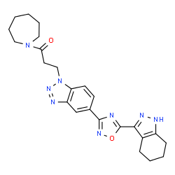 ChemSpider 2D Image | 1-(1-Azepanyl)-3-{5-[5-(4,5,6,7-tetrahydro-1H-indazol-3-yl)-1,2,4-oxadiazol-3-yl]-1H-benzotriazol-1-yl}-1-propanone | C24H28N8O2