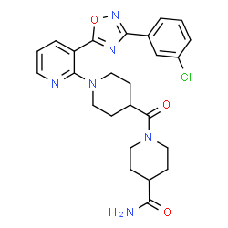 ChemSpider 2D Image | 1-[(1-{3-[3-(3-Chlorophenyl)-1,2,4-oxadiazol-5-yl]-2-pyridinyl}-4-piperidinyl)carbonyl]-4-piperidinecarboxamide | C25H27ClN6O3