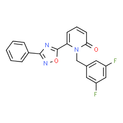 ChemSpider 2D Image | 1-(3,5-Difluorobenzyl)-6-(3-phenyl-1,2,4-oxadiazol-5-yl)-2(1H)-pyridinone | C20H13F2N3O2