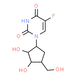 ChemSpider 2D Image | 1-[2,3-Dihydroxy-4-(hydroxymethyl)cyclopentyl]-5-fluoro-2,4(1H,3H)-pyrimidinedione | C10H13FN2O5