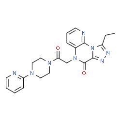 ChemSpider 2D Image | 9-Ethyl-5-{2-oxo-2-[4-(2-pyridinyl)-1-piperazinyl]ethyl}pyrido[3,2-e][1,2,4]triazolo[4,3-a]pyrazin-6(5H)-one | C21H22N8O2