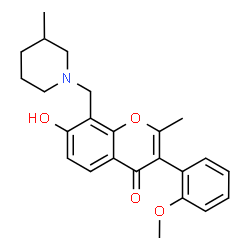 ChemSpider 2D Image | 7-Hydroxy-3-(2-methoxyphenyl)-2-methyl-8-[(3-methyl-1-piperidinyl)methyl]-4H-chromen-4-one | C24H27NO4
