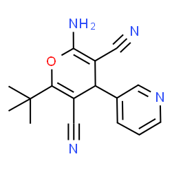 ChemSpider 2D Image | 2-Amino-6-(2-methyl-2-propanyl)-4-(3-pyridinyl)-4H-pyran-3,5-dicarbonitrile | C16H16N4O