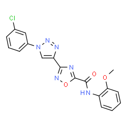 ChemSpider 2D Image | 3-[1-(3-Chlorophenyl)-1H-1,2,3-triazol-4-yl]-N-(2-methoxyphenyl)-1,2,4-oxadiazole-5-carboxamide | C18H13ClN6O3
