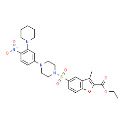 ChemSpider 2D Image | Ethyl 3-methyl-5-({4-[4-nitro-3-(1-piperidinyl)phenyl]-1-piperazinyl}sulfonyl)-1-benzofuran-2-carboxylate | C27H32N4O7S