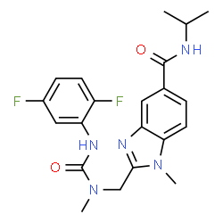 ChemSpider 2D Image | 2-({[(2,5-Difluorophenyl)carbamoyl](methyl)amino}methyl)-N-isopropyl-1-methyl-1H-benzimidazole-5-carboxamide | C21H23F2N5O2
