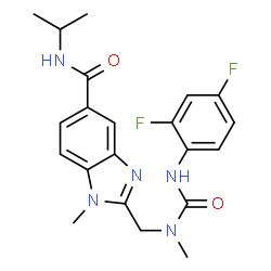 ChemSpider 2D Image | 2-({[(2,4-Difluorophenyl)carbamoyl](methyl)amino}methyl)-N-isopropyl-1-methyl-1H-benzimidazole-5-carboxamide | C21H23F2N5O2