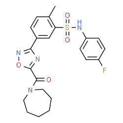 ChemSpider 2D Image | 5-[5-(1-Azepanylcarbonyl)-1,2,4-oxadiazol-3-yl]-N-(4-fluorophenyl)-2-methylbenzenesulfonamide | C22H23FN4O4S