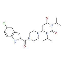 ChemSpider 2D Image | 6-{4-[(5-Chloro-1H-indol-2-yl)carbonyl]-1-piperazinyl}-1,3-diisopropyl-2,4(1H,3H)-pyrimidinedione | C23H28ClN5O3