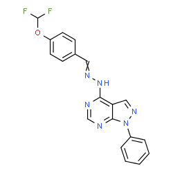 ChemSpider 2D Image | 4-{2-[4-(Difluoromethoxy)benzylidene]hydrazino}-1-phenyl-1H-pyrazolo[3,4-d]pyrimidine | C19H14F2N6O