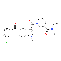 ChemSpider 2D Image | 1-{[5-(3-Chlorobenzoyl)-1-methyl-4,5,6,7-tetrahydro-1H-pyrazolo[4,3-c]pyridin-3-yl]carbonyl}-N,N-diethyl-3-piperidinecarboxamide | C25H32ClN5O3