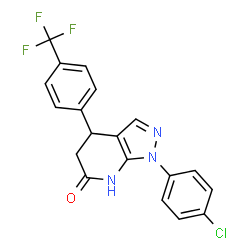 ChemSpider 2D Image | 1-(4-Chlorophenyl)-4-[4-(trifluoromethyl)phenyl]-1,4,5,7-tetrahydro-6H-pyrazolo[3,4-b]pyridin-6-one | C19H13ClF3N3O
