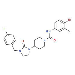 ChemSpider 2D Image | N-(4-Bromo-3-methylphenyl)-4-[3-(4-fluorobenzyl)-2-oxo-1-imidazolidinyl]-1-piperidinecarboxamide | C23H26BrFN4O2