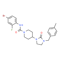 ChemSpider 2D Image | N-(4-Bromo-2-fluorophenyl)-4-[3-(4-methylbenzyl)-2-oxo-1-imidazolidinyl]-1-piperidinecarboxamide | C23H26BrFN4O2