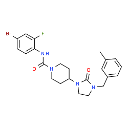 ChemSpider 2D Image | N-(4-Bromo-2-fluorophenyl)-4-[3-(3-methylbenzyl)-2-oxo-1-imidazolidinyl]-1-piperidinecarboxamide | C23H26BrFN4O2