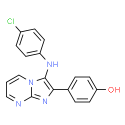 ChemSpider 2D Image | 4-{3-[(4-Chlorophenyl)amino]imidazo[1,2-a]pyrimidin-2-yl}phenol | C18H13ClN4O