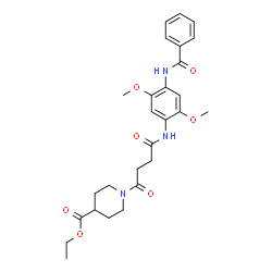 ChemSpider 2D Image | Ethyl 1-(4-{[4-(benzoylamino)-2,5-dimethoxyphenyl]amino}-4-oxobutanoyl)-4-piperidinecarboxylate | C27H33N3O7