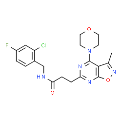 ChemSpider 2D Image | N-(2-Chloro-4-fluorobenzyl)-3-[3-methyl-4-(4-morpholinyl)[1,2]oxazolo[5,4-d]pyrimidin-6-yl]propanamide | C20H21ClFN5O3