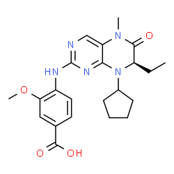 ChemSpider 2D Image | 4-{[(7R)-8-CYCLOPENTYL-7-ETHYL-5-METHYL-6-OXO-7H-PTERIDIN-2-YL]AMINO}-3-METHOXYBENZOIC ACID | C22H27N5O4