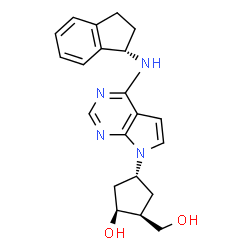ChemSpider 2D Image | (1S,2S,4R)-4-{4-[(1S)-2,3-Dihydro-1H-inden-1-ylamino]-7H-pyrrolo[2,3-d]pyrimidin-7-yl}-2-(hydroxymethyl)cyclopentanol | C21H24N4O2