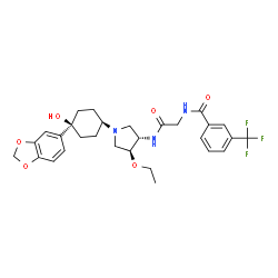 ChemSpider 2D Image | N-[2-({(3S,4S)-1-[cis-4-(1,3-Benzodioxol-5-yl)-4-hydroxycyclohexyl]-4-ethoxy-3-pyrrolidinyl}amino)-2-oxoethyl]-3-(trifluoromethyl)benzamide | C29H34F3N3O6