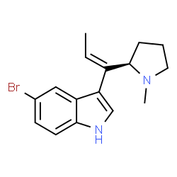 ChemSpider 2D Image | 5-Bromo-3-{(1Z)-1-[(2R)-1-methyl-2-pyrrolidinyl]-1-propen-1-yl}-1H-indole | C16H19BrN2