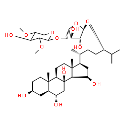 ChemSpider 2D Image | (3beta,5alpha,6alpha,15beta,24S)-3,6,8,15-Tetrahydroxycholestan-24-yl 5-O-(2,4-di-O-methylpentopyranosyl)-alpha-L-arabinofuranoside | C39H68O13
