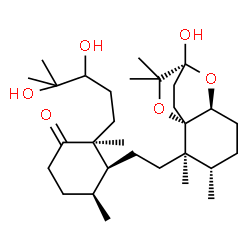 ChemSpider 2D Image | (2S,3S,4S)-2-(3,4-Dihydroxy-4-methylpentyl)-3-{2-[(1S,2R,3S,6S,8R)-8-hydroxy-2,3,9,9-tetramethyl-7,10-dioxatricyclo[6.2.2.0~1,6~]dodec-2-yl]ethyl}-2,4-dimethylcyclohexanone | C30H52O6