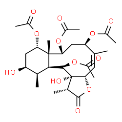ChemSpider 2D Image | (1R,3aS,4Z,6R,8R,8aR,9S,11S,12R,12aS,13R,13aS)-11,13a-Dihydroxy-1,5,8a,12-tetramethyl-2-oxo-1,2,3a,6,7,8,8a,9,10,11,12,12a,13,13a-tetradecahydrobenzo[4,5]cyclodeca[1,2-b]furan-6,8,9,13-tetrayl tetraac
etate | C28H40O12