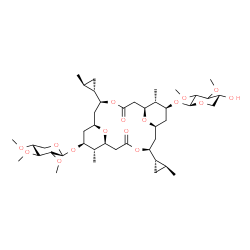 ChemSpider 2D Image | (1S,3S,7S,8S,9S,11S,13S,17S,18S,19S)-8,18-Dimethyl-3,13-bis[(1S,2S)-2-methylcyclopropyl]-5,15-dioxo-19-[(2,3,4-tri-O-methyl-beta-D-xylopyranosyl)oxy]-4,14,21,22-tetraoxatricyclo[15.3.1.1~7,11~]docos-9
-yl 2,3-di-O-methyl-beta-D-glycero-pentopyranoside | C43H70O16