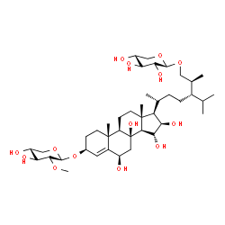 ChemSpider 2D Image | (3S,6R,8S,9R,10R,13R,14S,15R,16R,17R)-3-{[(2S,3R,4S,5R)-4,5-Dihydroxy-3-methoxytetrahydro-2H-pyran-2-yl]oxy}-17-[(2R,5S,6S)-5-isopropyl-6-methyl-7-{[(2R,3R,4S,5R)-3,4,5-trihydroxytetrahydro-2H-pyran-2
-yl]oxy}-2-heptanyl]-10,13-dimethyl-1,2,3,6,7,9,10,11,12,13,14,15,16,17-tetradecahydro-8H-cyclopenta[a]phenanthrene-6,8,15,16-tetrol | C41H70O14
