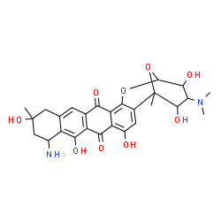ChemSpider 2D Image | 11-amino-4-(dimethylamino)-3,5,8,10,13-pentahydroxy-6,13-dimethyl-3,4,5,6,11,12,13,14-octahydro-2H-2,6-epoxytetraceno[1,2-b]oxocine-9,16-dione | C27H30N2O9