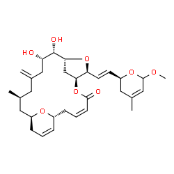 ChemSpider 2D Image | (1R,3Z,7S,8S,10R,11S,12S,16S,18R)-11,12-Dihydroxy-8-{(E)-2-[(2S)-6-methoxy-4-methyl-3,6-dihydro-2H-pyran-2-yl]vinyl}-16-methyl-14-methylene-6,9,22-trioxatricyclo[16.3.1.1~7,10~]tricosa-3,20-dien-5-one | C31H44O8