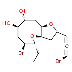 ChemSpider 2D Image | (2S,3aR,5R,6S,8R,9R,10aR)-6-Bromo-2-[(1R)-3-bromopropadienyl]-5-ethyldecahydrofuro[3,2-b]oxonine-8,9-diol | C15H22Br2O4