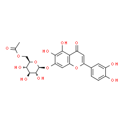 ChemSpider 2D Image | 2-(3,4-Dihydroxyphenyl)-5,6-dihydroxy-4-oxo-4H-chromen-7-yl 6-O-acetyl-beta-D-glucopyranoside | C23H22O13