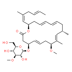 ChemSpider 2D Image | (4S,5E,8S,9E,11S,13E,15E,18R)-8-Methoxy-9,11-dimethyl-18-[(1Z,4E)-2-methyl-1,4-hexadien-1-yl]-2-oxooxacyclooctadeca-5,9,13,15-tetraen-4-yl 3-O-methyl-beta-D-glucopyranoside | C34H52O9
