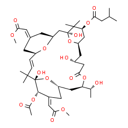 ChemSpider 2D Image | (1S,3S,5Z,7R,8E,11S,12S,13E,15S,17R,21R,23R,25S)-12-Acetoxy-1,11,21-trihydroxy-17-[(1R)-1-hydroxyethyl]-5,13-bis(2-methoxy-2-oxoethylidene)-10,10,26,26-tetramethyl-19-oxo-18,27,28,29-tetraoxatetracycl
o[21.3.1.1~3,7~.1~11,15~]nonacos-8-en-25-yl 3-methylbutanoate | C44H66O17
