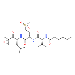 ChemSpider 2D Image | N-[(2S)-3-Methyl-1-{[(2S)-1-({(2S)-4-methyl-1-[(2R)-2-methyl-2-oxiranyl]-1-oxo-2-pentanyl}amino)-4-(methylsulfonyl)-1-oxo-2-butanyl]amino}-1-oxo-2-butanyl]hexanamide | C25H45N3O7S