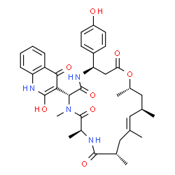 ChemSpider 2D Image | (4R,7R,10S,13S,15E,17R,19S)-7-(2-Hydroxy-4-oxo-1,4-dihydro-3-quinolinyl)-4-(4-hydroxyphenyl)-8,10,13,15,17,19-hexamethyl-1-oxa-5,8,11-triazacyclononadec-15-ene-2,6,9,12-tetrone | C36H44N4O8