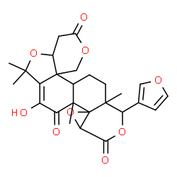 ChemSpider 2D Image | 12-(3-Furyl)-7-hydroxy-6,6,8a,12a-tetramethyl-4,4a,8a,12,12a,13,14,14a-octahydro-3H-oxireno[d]pyrano[4',3':3,3a][2]benzofuro[5,4-f]isochromene-3,8,10(6H,9aH)-trione | C26H28O9
