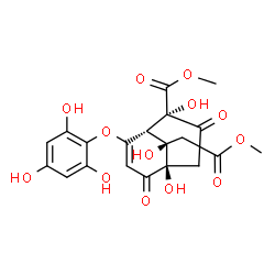 ChemSpider 2D Image | Methyl (1S,2S,5R,9R)-2,5,9-trihydroxy-9-(2-methoxy-2-oxoethyl)-3,6-dioxo-8-(2,4,6-trihydroxyphenoxy)bicyclo[3.3.1]non-7-ene-2-carboxylate | C20H20O13
