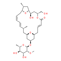 ChemSpider 2D Image | (1R,3R,4E,6Z,9R,10R,12R,13R,15R,18E,21S,23R)-13-Hydroxy-15-(hydroxymethyl)-3,10-dimethyl-17-oxo-16,25,26-trioxatricyclo[19.3.1.1~9,12~]hexacosa-4,6,18-trien-23-yl 6-deoxy-2-O-methyl-alpha-L-mannopyran
oside | C33H52O11