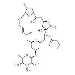 ChemSpider 2D Image | (1R,3S,4R,7R,9R,10R,12R,13R,15Z,17E,19R,21R,23S)-23-[(6-Deoxy-2-O-methyl-alpha-L-talopyranosyl)oxy]-4,9-dihydroxy-12,19-dimethyl-5-oxo-6,25,26-trioxatetracyclo[19.3.1.1~4,7~.1~10,13~]heptacosa-15,17-d
ien-3-yl butanoate | C37H58O13