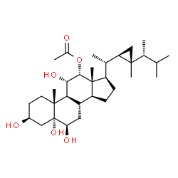 ChemSpider 2D Image | (3beta,5alpha,6beta,11alpha,12alpha)-3,5,6,11-Tetrahydroxygorgostan-12-yl acetate | C32H54O6