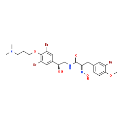 ChemSpider 2D Image | (2E)-3-(3-Bromo-4-methoxyphenyl)-N-[(2S)-2-{3,5-dibromo-4-[3-(dimethylamino)propoxy]phenyl}-2-hydroxyethyl]-2-(hydroxyimino)propanamide | C23H28Br3N3O5