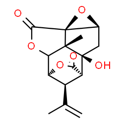 ChemSpider 2D Image | (1S,3S,5R,9S,12R,13S,14S)-1-Hydroxy-14-isopropenyl-13-methyl-4,7,10-trioxapentacyclo[6.4.1.1~9,12~.0~3,5~.0~5,13~]tetradecane-6,11-dione | C15H16O6