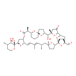 ChemSpider 2D Image | 3,4-Dideoxy-1-C-[(1R,2S,5S,7S,8E,10E,12S,14R,16S,19S,20R,24R,27R,28R,29S,32S,33S,35R)-35-formyl-28-hydroxy-5,7,9,19,29-pentamethyl-18,31-dioxo-13,17,38,39,40,41,42,43-octaoxaoctacyclo[31.4.1.1~1,35~.1
~2,5~.1~20,24~.1~24,27~.1~29,32~.0~12,16~]tritetraconta-8,10-dien-14-yl]-3-methyl-beta-L-erythro-pentopyranose | C47H68O15